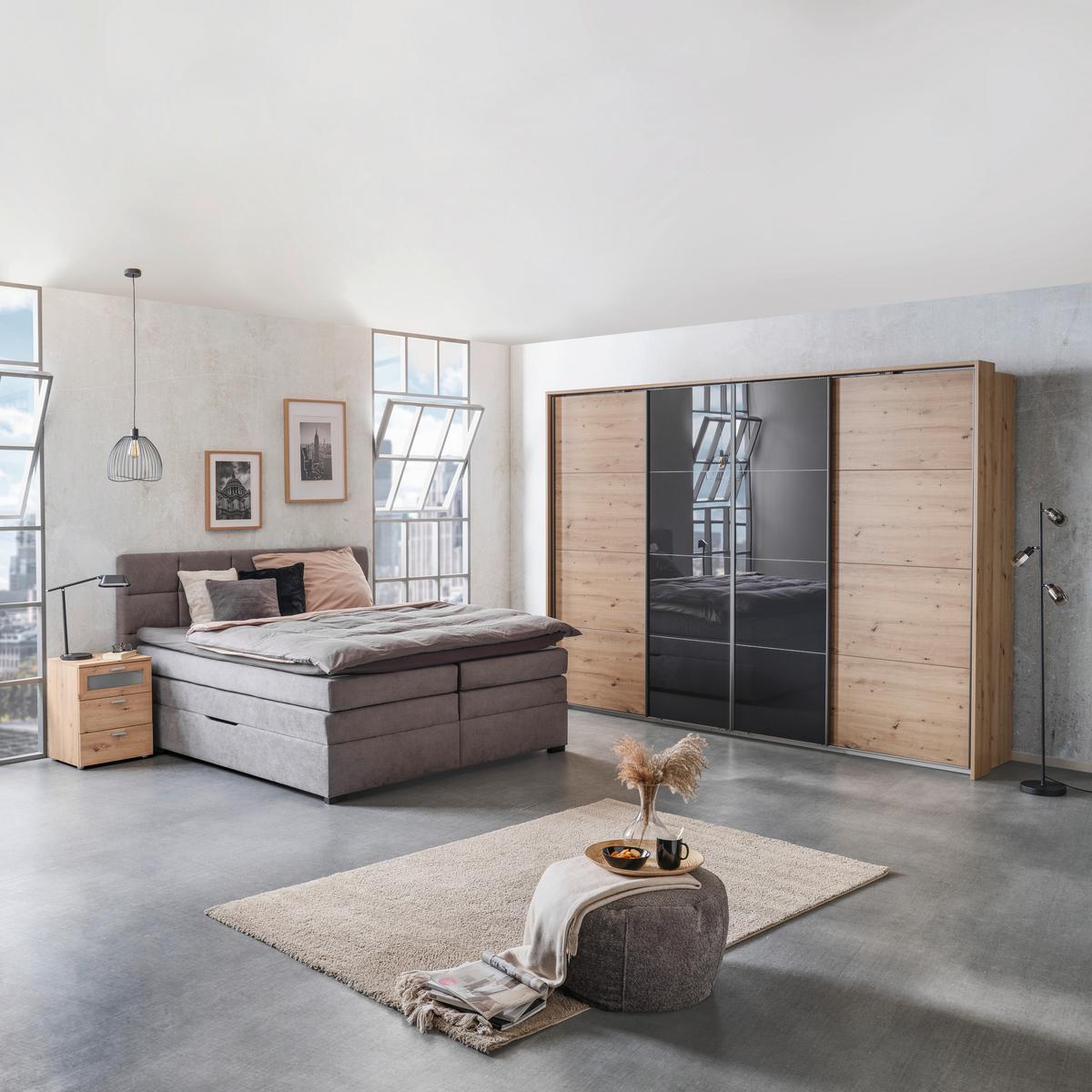 Boxspringbett mit Topper 180x200 April - Dunkelgrau/Schwarz, MODERN, Textil (180/200cm)