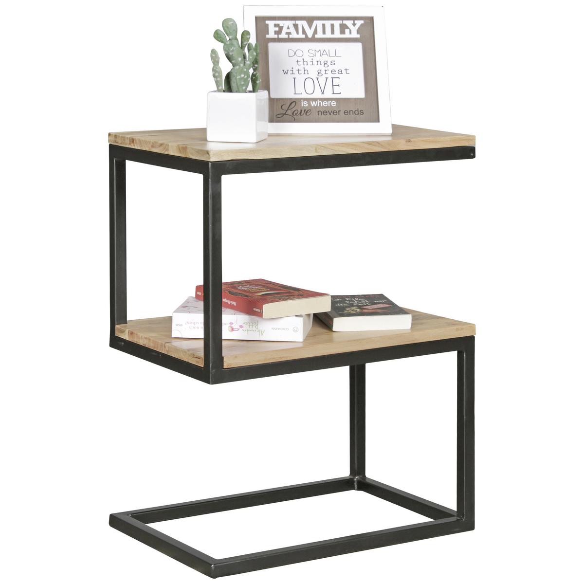 Beistelltisch S-Form Akola, Akazie Massiv/Schwarz - Schwarz/Akaziefarben, Design, Holz/Metall (45/30/60cm) - MID.YOU