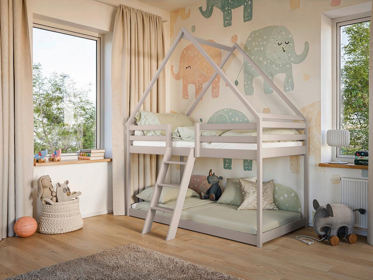 Poschodová posteľ SWEET 90x200 cm, borovica, kašmírová - kašmírová/farba brezy, Lifestyle, drevo/kompozitné drevo (97/224/208cm) - Mömax