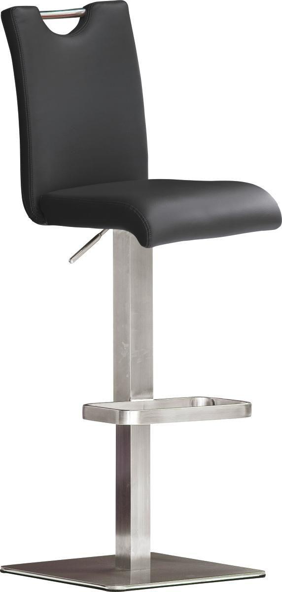 Barhocker Bardo - Edelstahlfarben/Schwarz, Design, Leder/Metall (42/90/50cm) - Livetastic