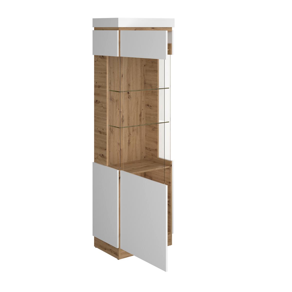 Vitrine Calabria Türanschlag LINKS - Eichefarben/Weiß, Trend, Glas/Holzwerkstoff (60,1/200,5/40cm)
