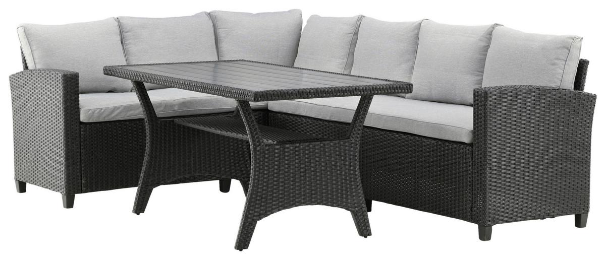 Loungegarnitur 2-tlg Bentwood Kunststoff Mit Kissen - Schwarz, KONVENTIONELL, Kunststoff (173/227cm) - Gardenson