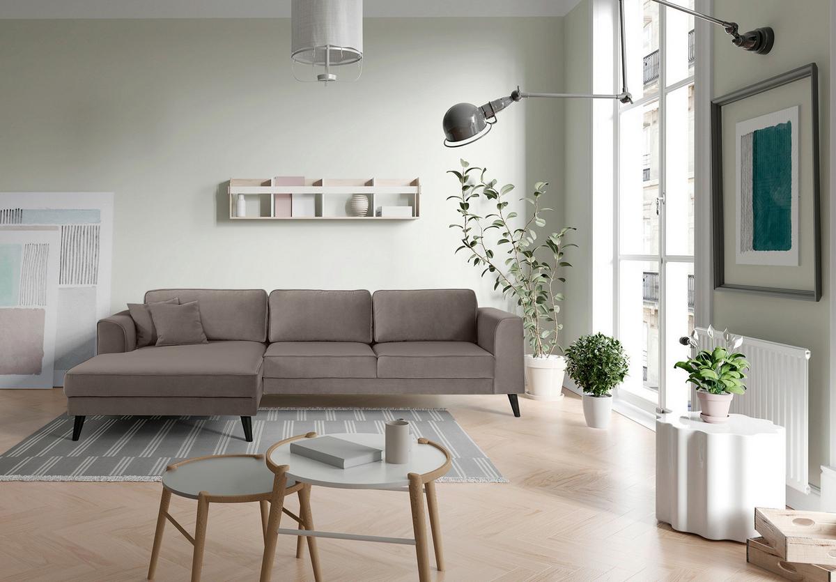 Ecksofa Lumber Jack Taupe Velours 167x277cm - Taupe/Wengefarben, MODERN, Textil (167/277cm) - Trendmanufaktur