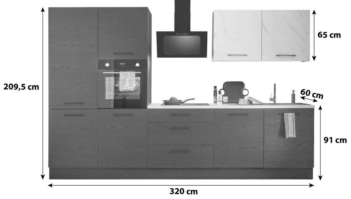 KÜCHENBLOCK NEW YORK ZB 320 BLACK EB - Graphitfarben/Weiß, Design, Holzwerkstoff (320cm) - P & B