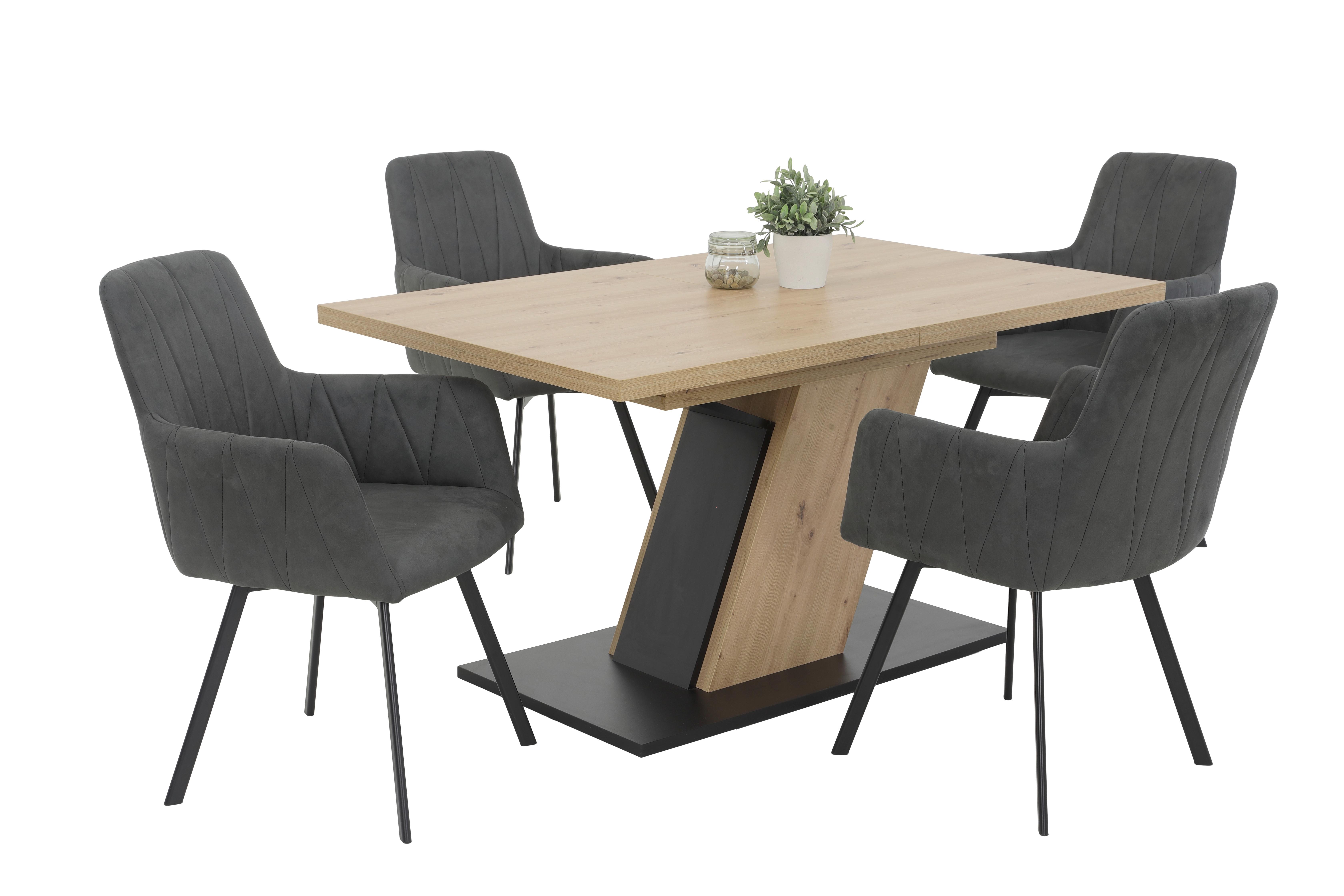 Tischgruppe Gesa II G - Anthrazit/Eiche Artisan, MODERN, Holzwerkstoff/Textil (140 - 180/76/90cm) - MID.YOU