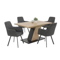 Tischgruppe Gesa II G - Anthrazit/Eiche Artisan, MODERN, Holzwerkstoff/Textil (140 - 180/76/90cm) - MID.YOU