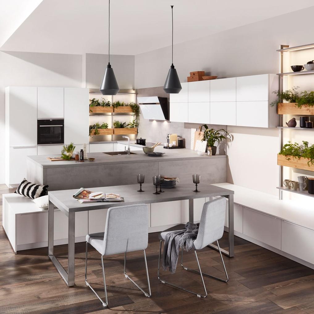 Einbauküche Las Vegas Frei Planbar Modern, Grifflos - Eichefarben/Weiß, MODERN, Holzwerkstoff - Vertico