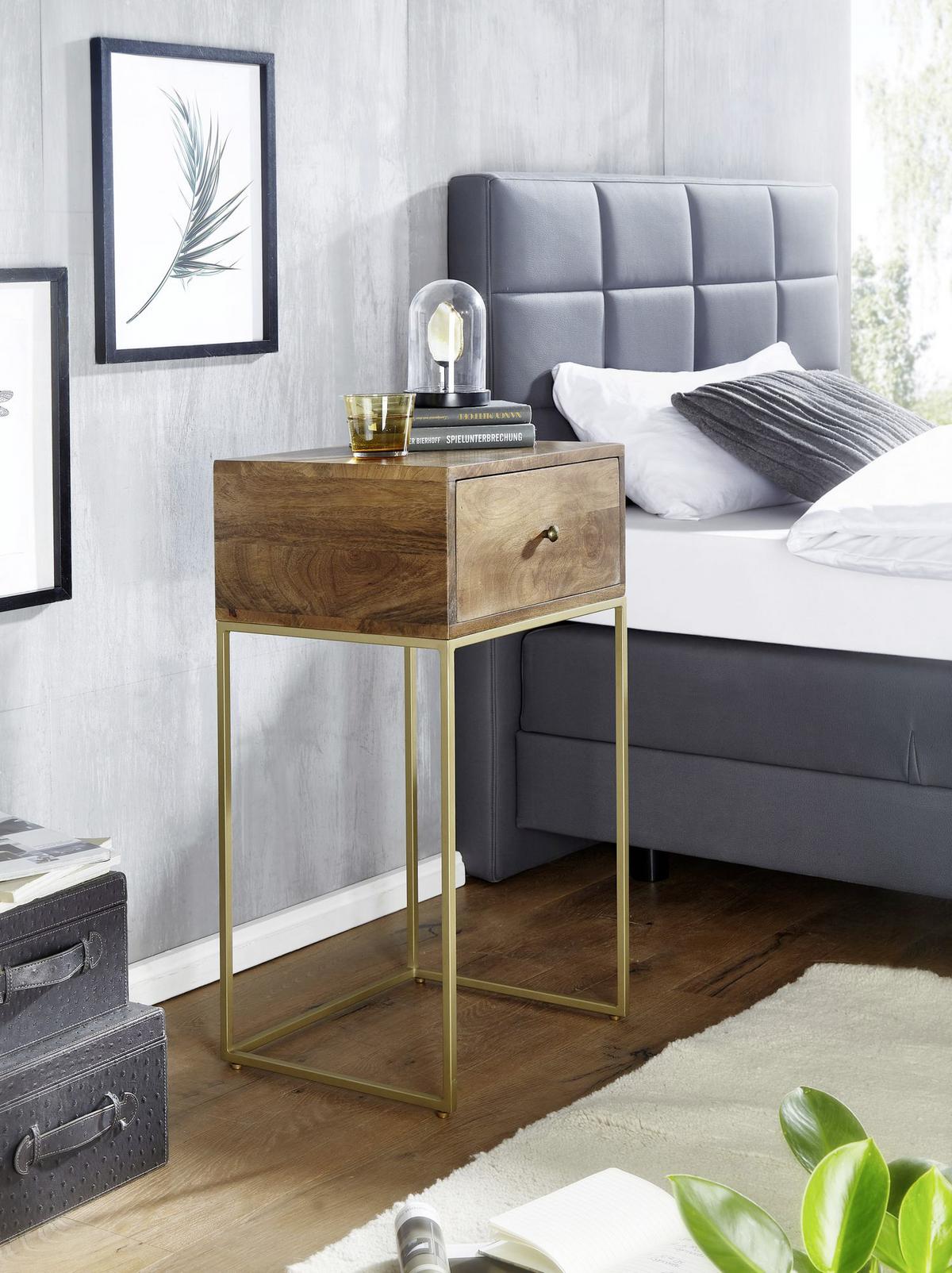 Nachtkästchen Braun Mangoholz Massiv H: 76 Cm - Goldfarben/Braun, MODERN, Holz (40/76/35cm) - MID.YOU