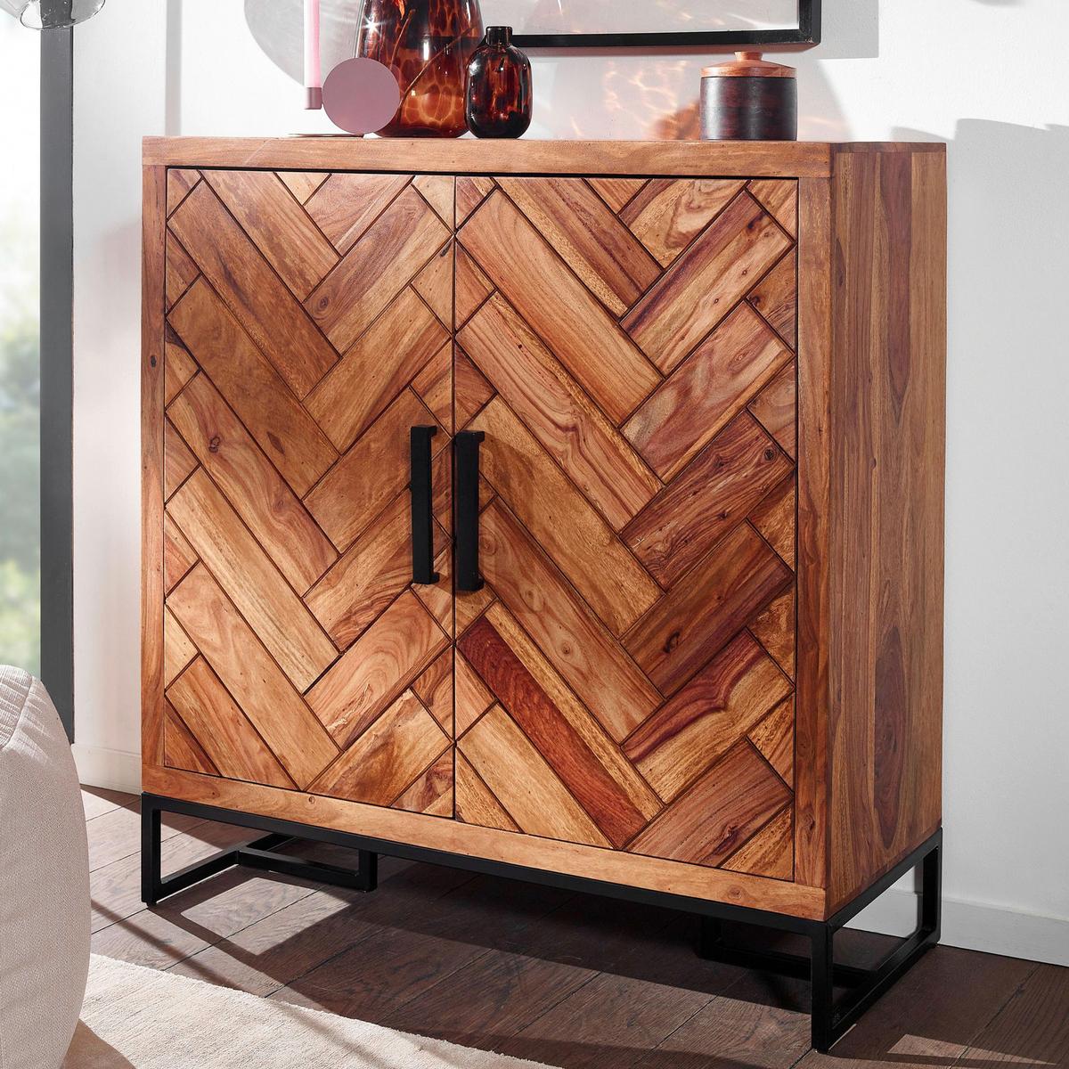 Sideboard Sheesham Sheeshamfarben B: 100 Cm - Sheeshamfarben/Schwarz, Design, Holz (100/105/40cm) - MID.YOU