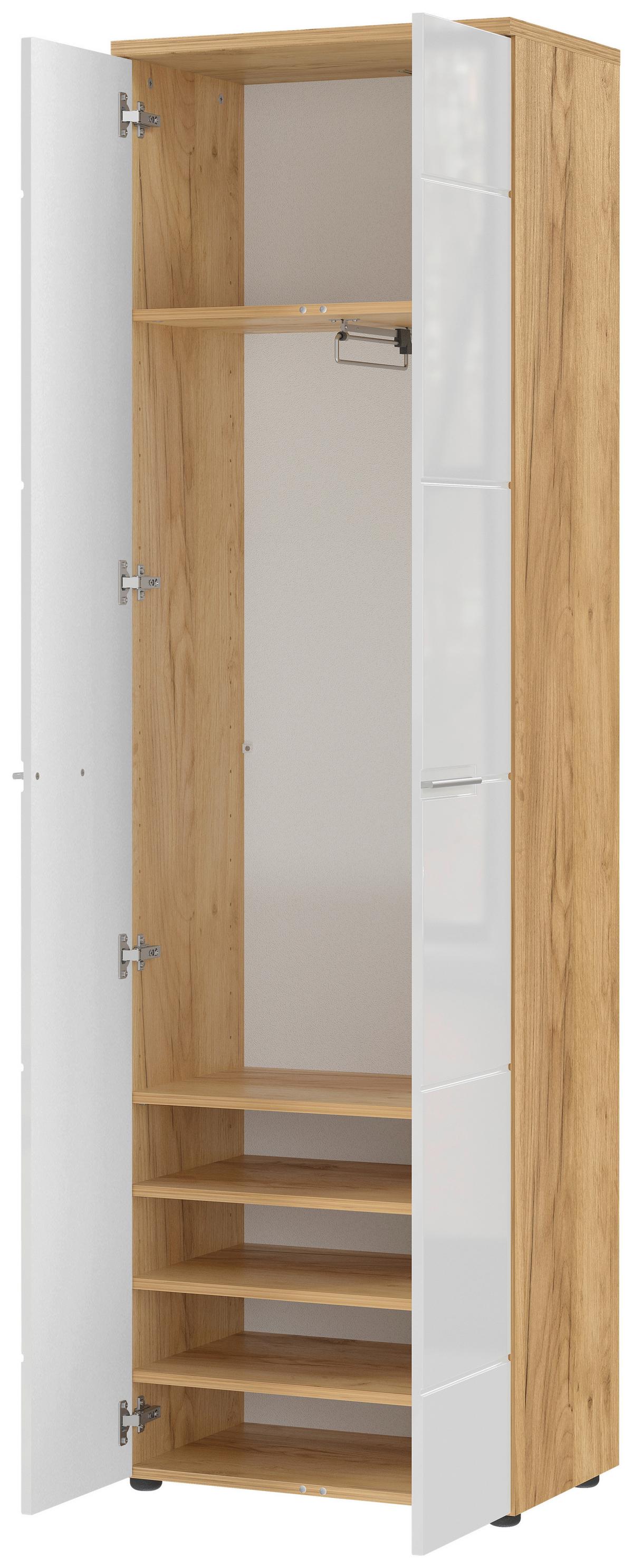 Garderobenschrank Aledo Weiß B: 60 cm - Weiß Hochglanz/Eichefarben, MODERN, Holzwerkstoff (60/200/41cm) - Germania