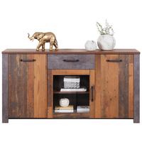 Sideboard mit Glaselement B: 162 cm Ontario, Old Style - Dunkelgrau/Eichefarben, Trend, Glas/Holzwerkstoff (162/86/41,5cm) - Ondega
