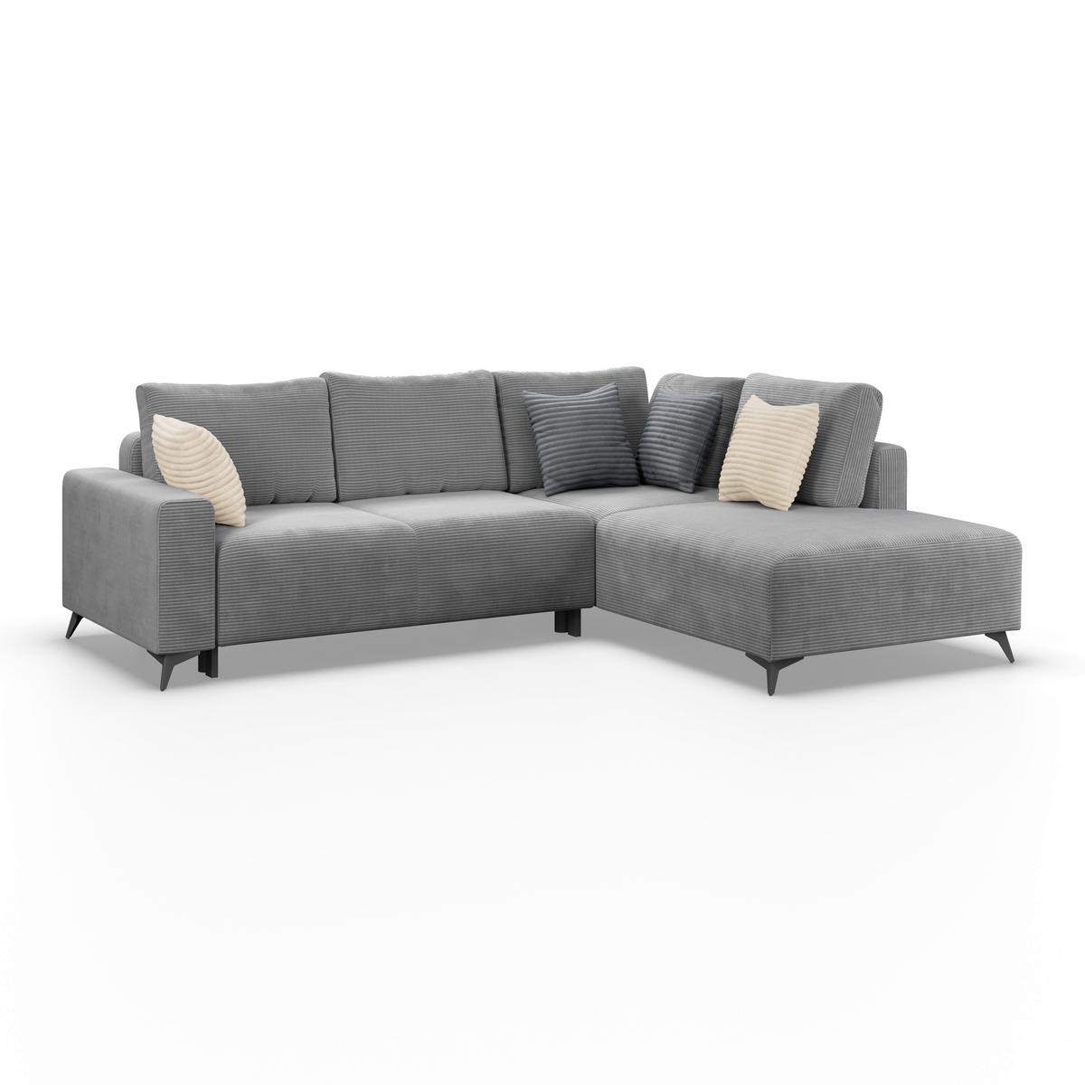 Ecksofa Mit Schlaffunktion Lincoln Grau Cord 270x212 Cm - Schwarz/Grau, MODERN, Textil (270/212cm)