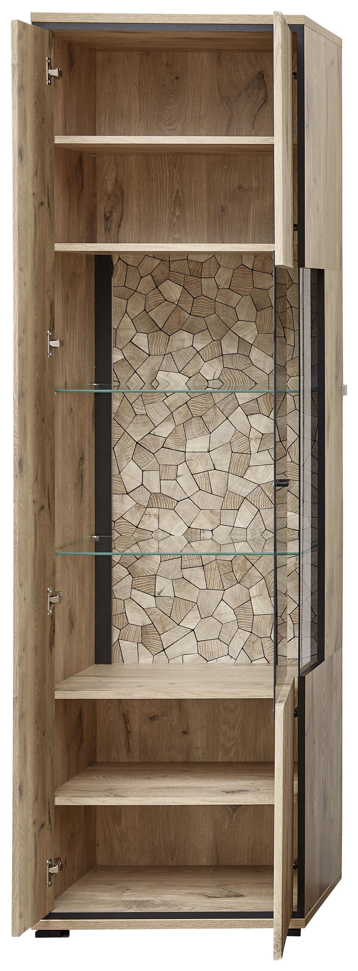 Vitrine Ruben - Eichefarben/Schwarz, KONVENTIONELL, Glas/Holzwerkstoff (60/205/40cm) - Livetastic