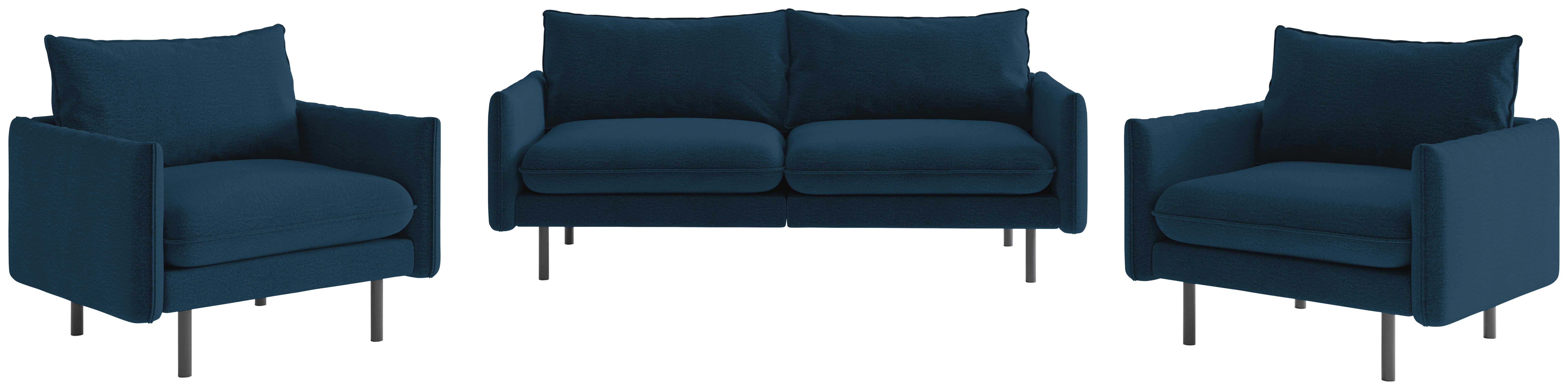 Sitzgarnitur Samos 3-teilig Blau B: 215 Cm - Blau/Schwarz, Design, Textil (215/85/92cm) - Livetastic