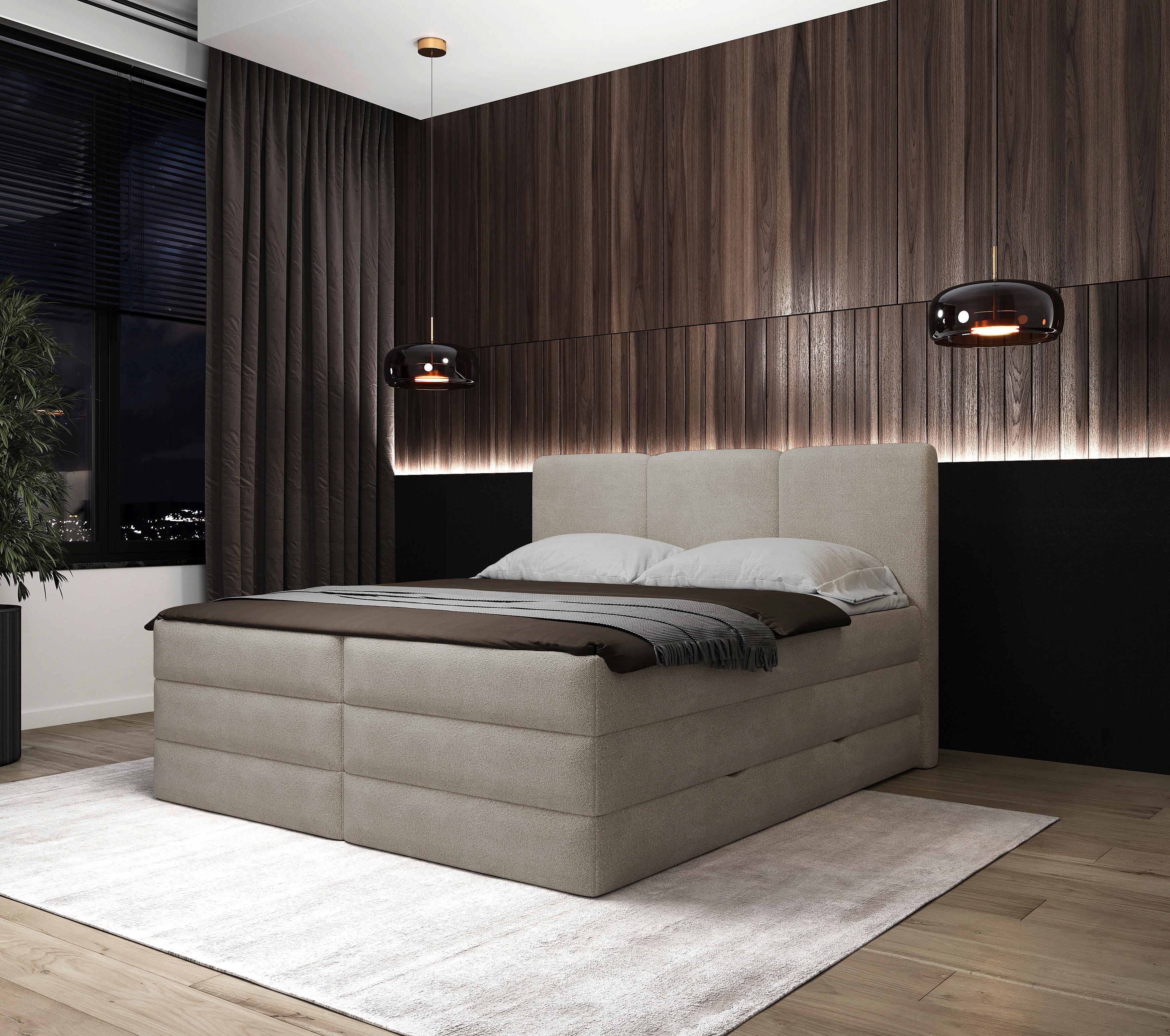 Boxspringbett Castel K - Creme/Schwarz, MODERN, Holz/Holzwerkstoff (160/200cm) - MID.YOU