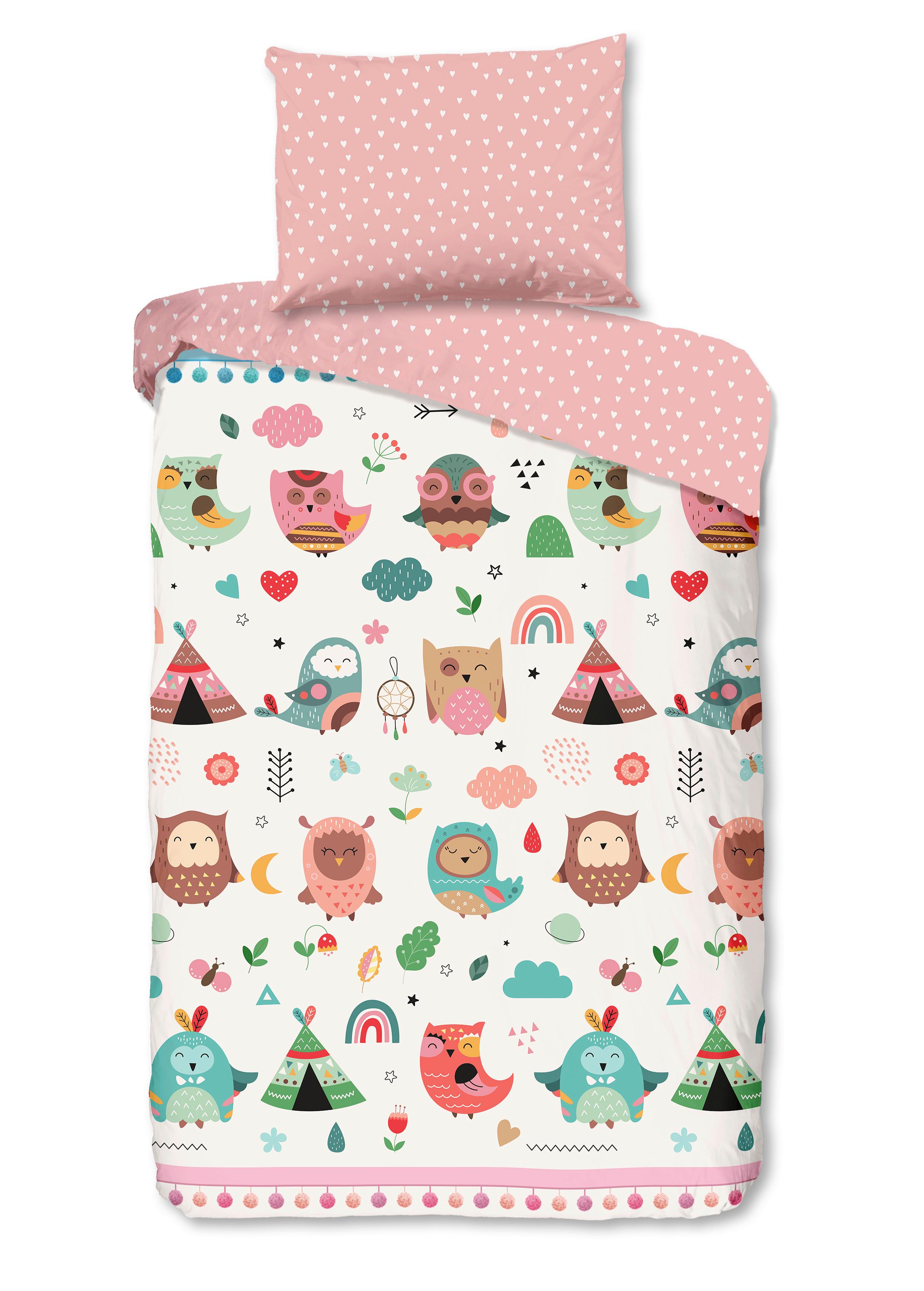 KINDERBETTWÄSCHE WISE - Hellrosa/Weiß, Trend, Textil (140/200cm)