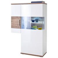 Highboard B: 90 cm Luzern Weiß/Eichefarben - Eichefarben/Weiß, Design, Glas/Holzwerkstoff (90/135/37cm) - Livetastic