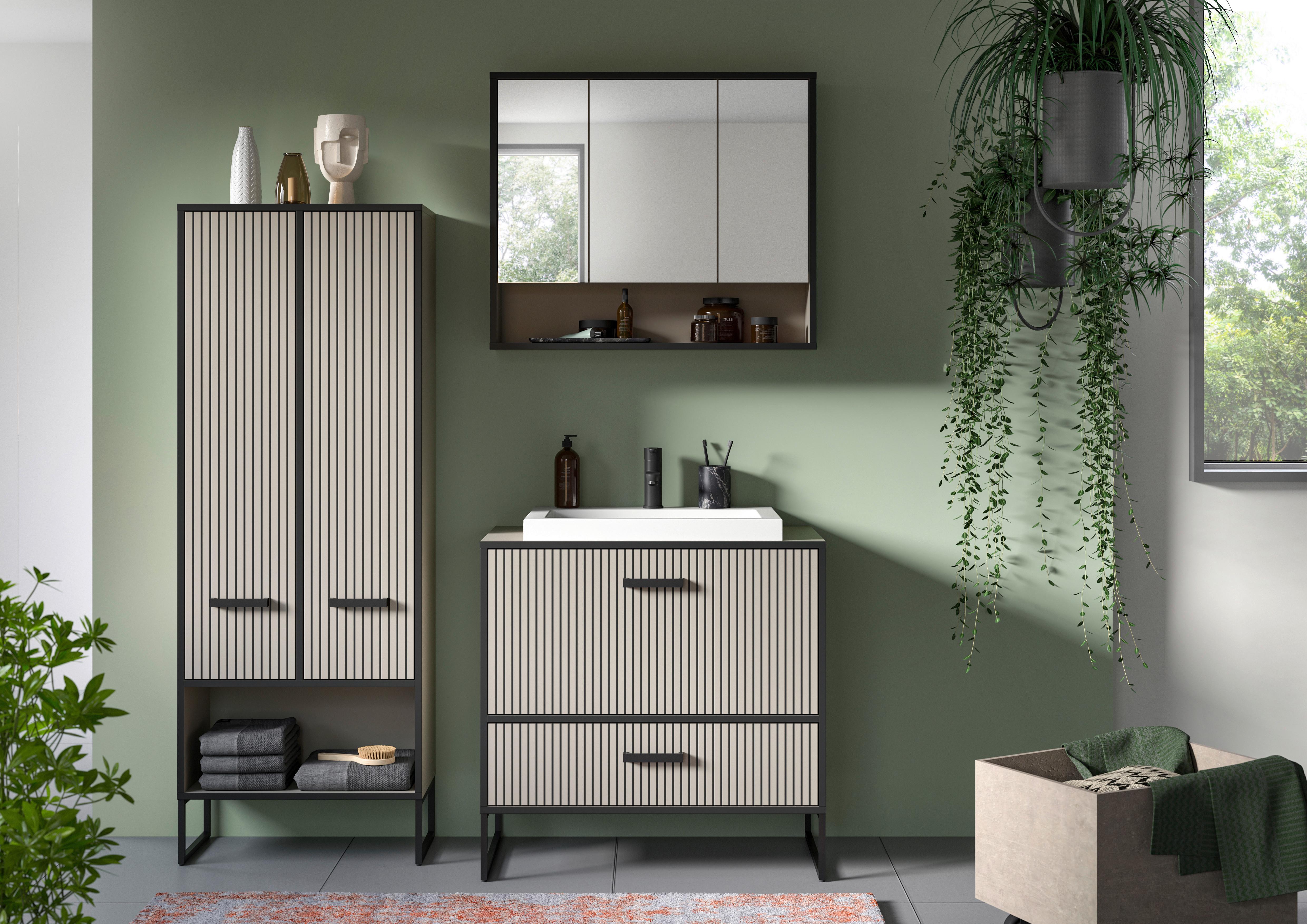 Badezimmer Bagno Schwarz/kaschmir B:142cm - Kaschmir/Schwarz, MODERN, Holzwerkstoff (142cm) - MID.YOU