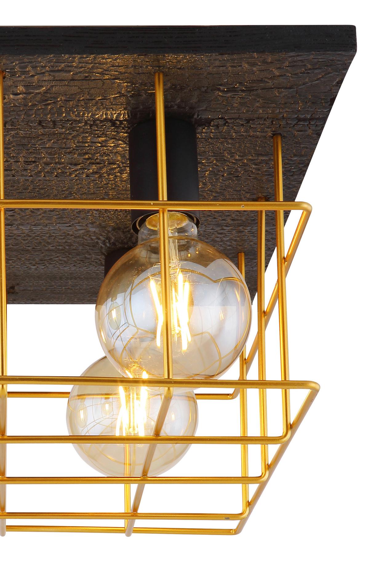 Deckenleuchte L: 40 cm 4-Flammig mit Holz - Goldfarben/Schwarz, Natur, Holz/Metall (40/40/26cm) - Globo