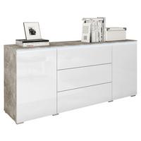 Široká komoda VERA vzhľad beton/biela - sivá/biela s vysokým leskom, Lifestyle, kompozitné drevo/plast (150/67,9/39,5cm) - P & B