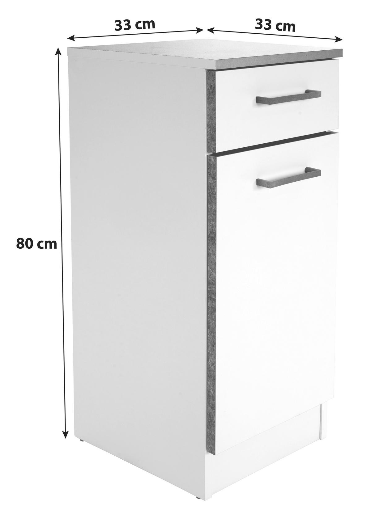 Unterschrank Verona B: 33 Cm, Weiß/ Betonoptik - Weiß, KONVENTIONELL, Holzwerkstoff (33/80/33cm)