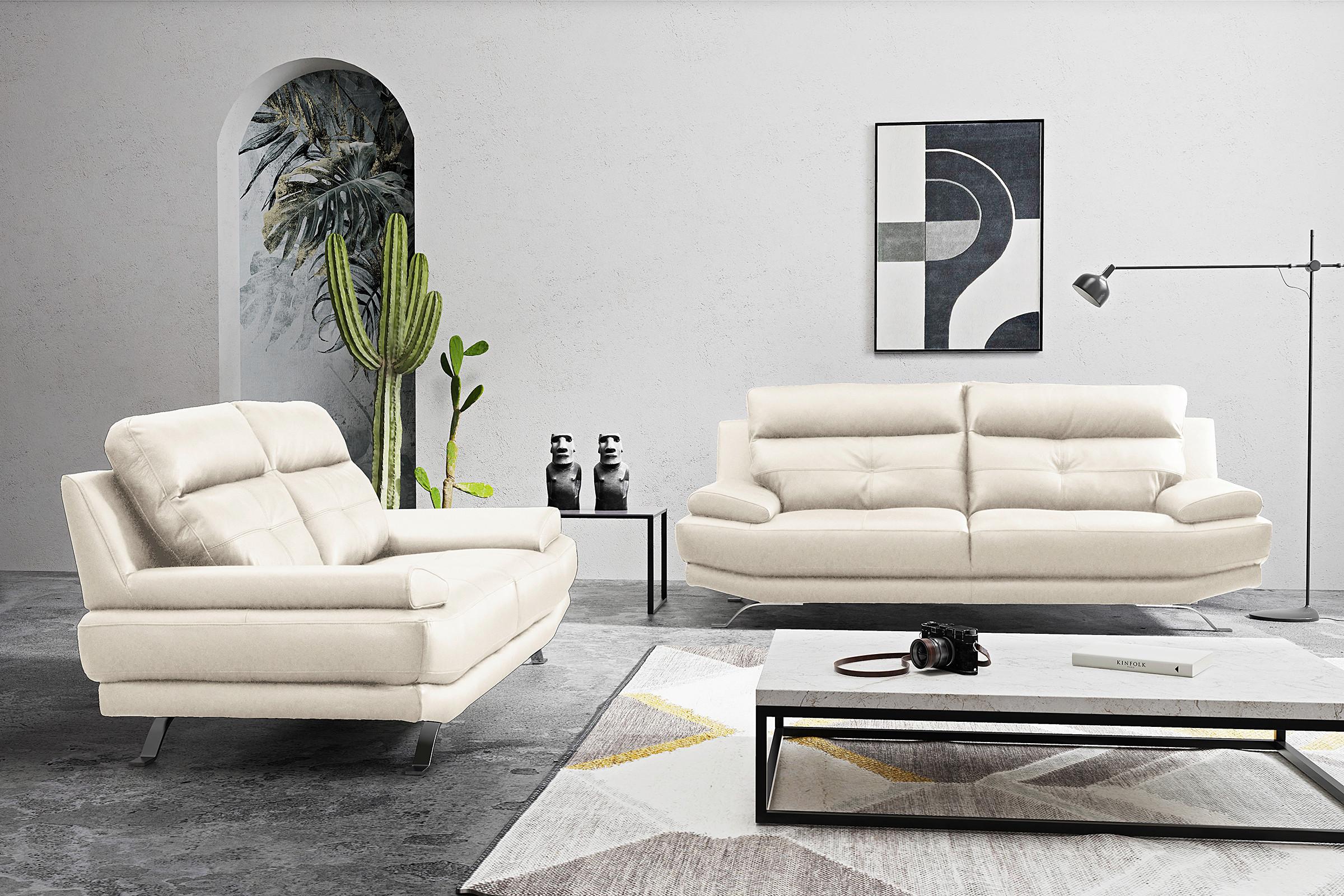 3-Sitzer-Sofa Echtleder weiß B: 225 cm - Chromfarben/Weiß, Design, Leder (225/92/99cm) - Livetastic