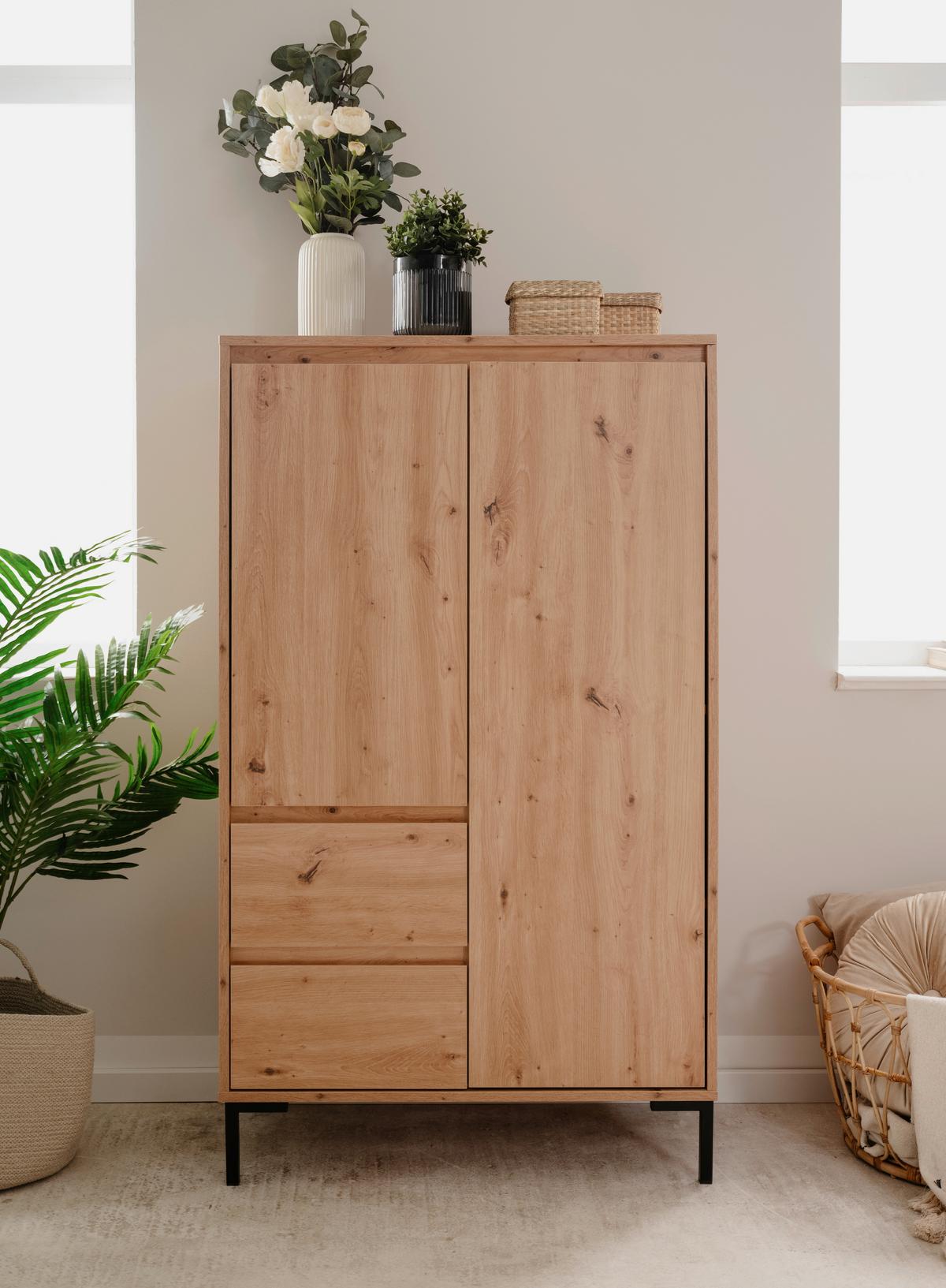 Highboard 81cm Korsika Eiche Artisan Dekor - Schwarz/Eiche Artisan, Design, Holzwerkstoff (81/139/40cm) - MID.YOU