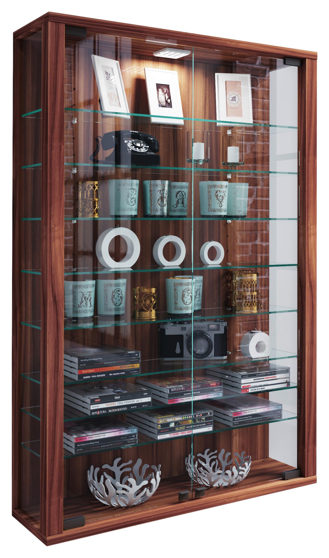 Vitrine Vitrosa Nussbaumfarben Dekor B: 59 cm - Nussbaumfarben/Schwarz, Design, Glas/Holzwerkstoff (59/91/18cm) - MID.YOU