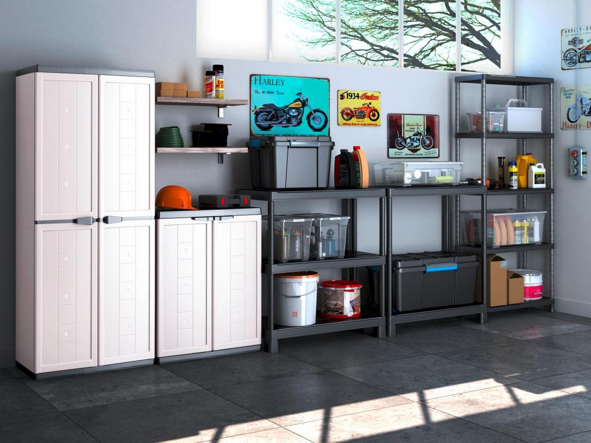 Skrinka na náradie JOLLY vysoká - bílá/antracitová, Basics, plast (68/166/39cm)