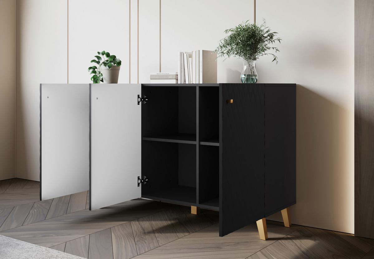 ŠIROKÁ KOMODA SIDEBOARD PHUKET 120 - černá/barvy zlata, Trend, kompozitní dřevo/plast (120/76/39cm) - Livetastic