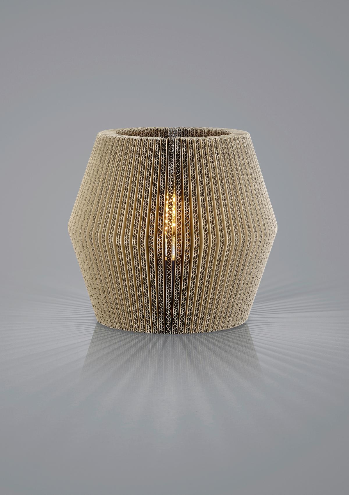 Tischleuchte 50418/1-20 - Schwarz/Naturfarben, Design, Wellpappe/Metall (28/26cm) - Hell