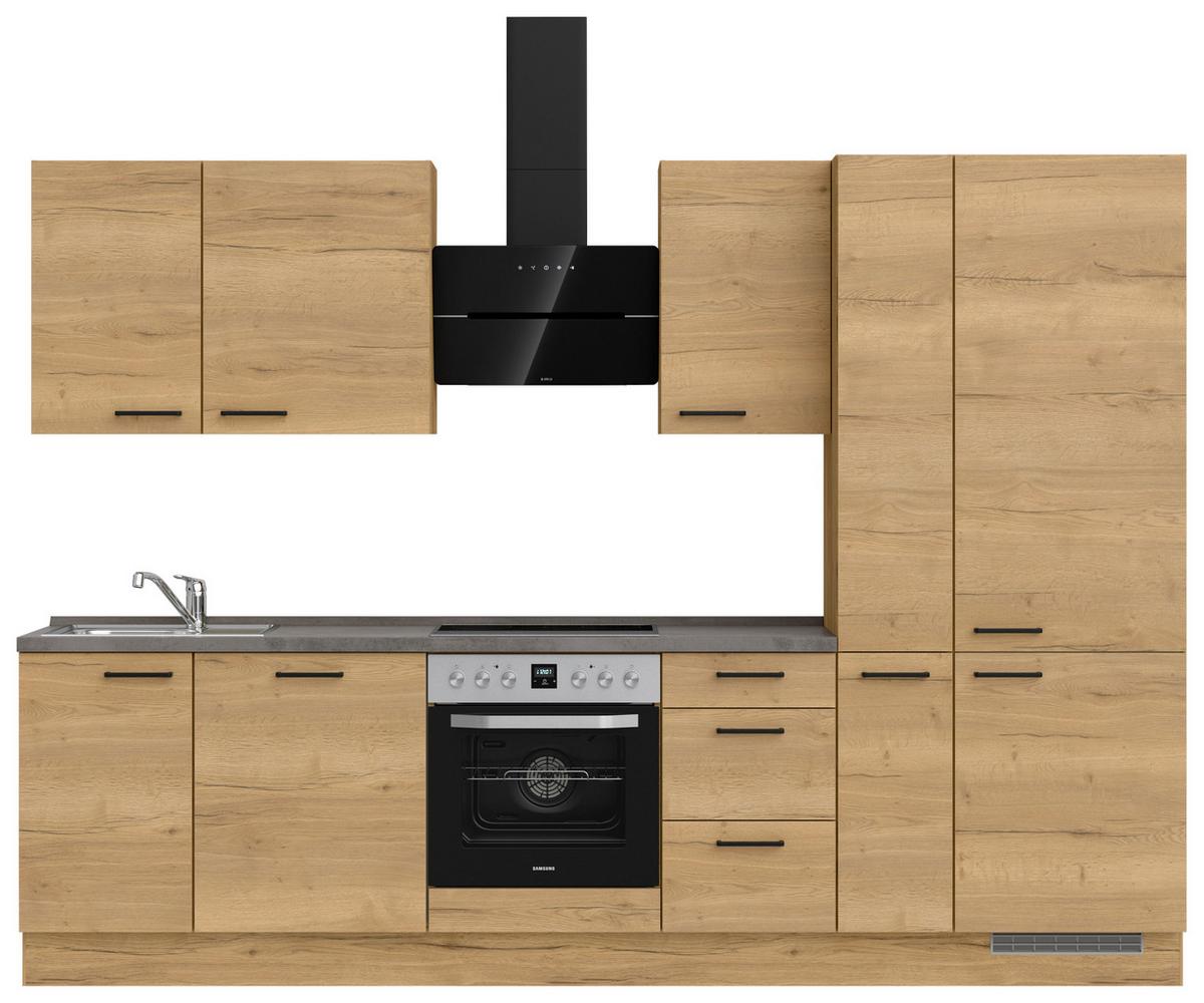 Kuchynská linka 300 cm, dub Sierra - čierna/farba duba, Modern, kov/kompozitné drevo (300cm) - Nobilia