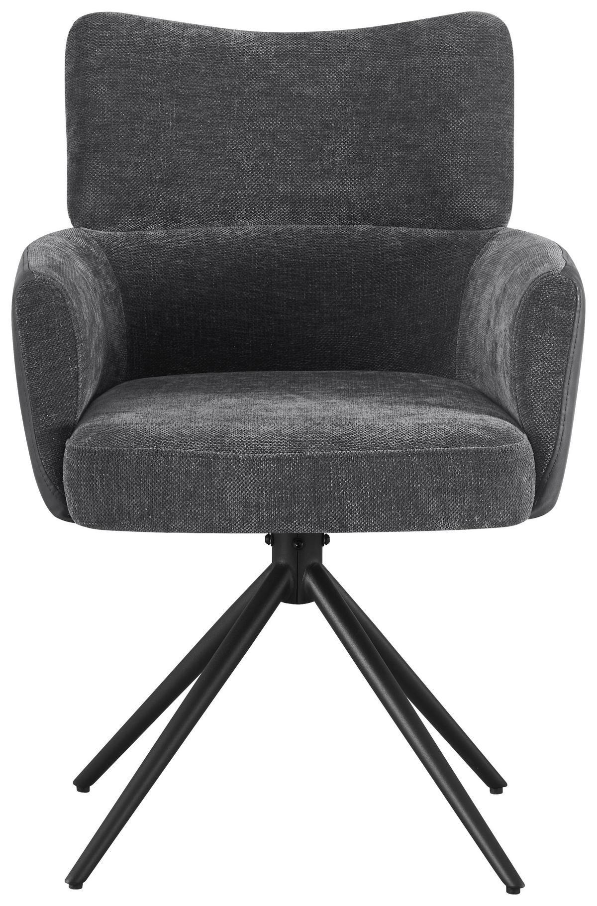 Armlehnstuhl Maja Webstoff Grau, B: 58 cm - Schwarz/Grau, KONVENTIONELL, Textil/Metall (58/84/64cm) - MID.YOU