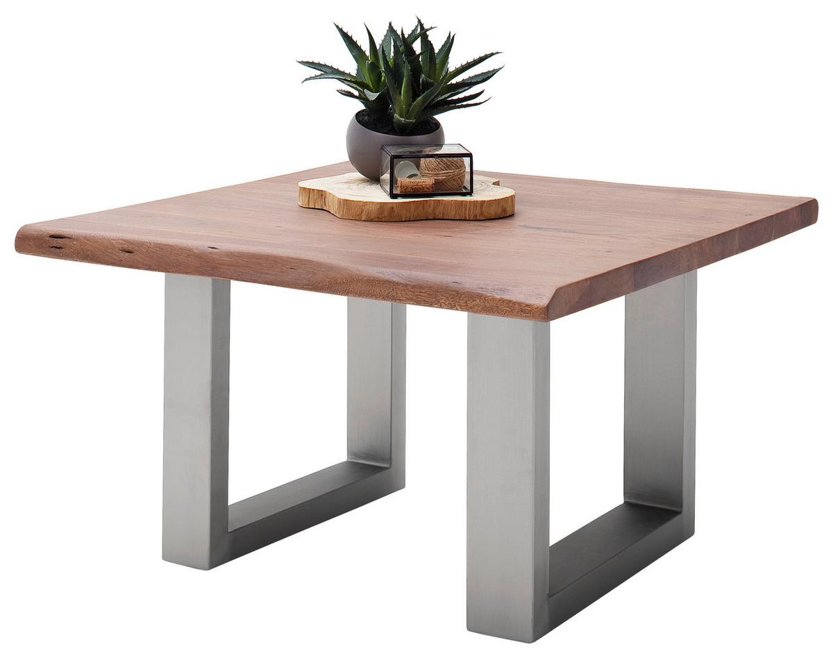 Couchtisch Holz mit Massiver Tischplatte Cartagena, Akazie - Edelstahlfarben/Walnussfarben, MODERN, Holz/Metall (75/45/75cm)