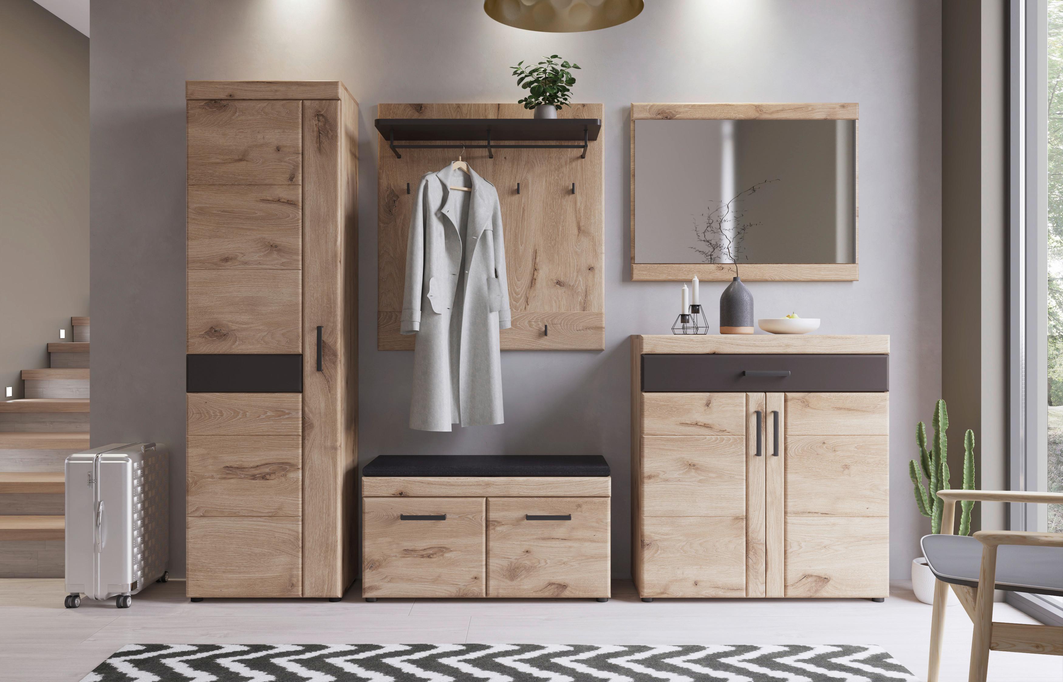 Garderobenschrank Grano Eichefarben B: 58 cm - Eichefarben/Schwarz, Trend, Holzwerkstoff (58/195/38cm)