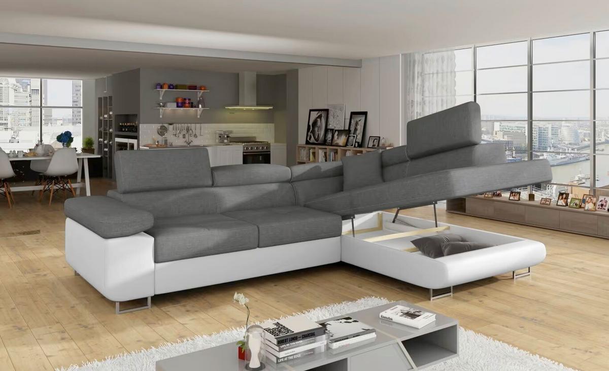 Ecksofa Anton Grau, Weiß S: 272x203 Cm - Chromfarben/Weiß, Design, Textil (272/203cm) - MID.YOU
