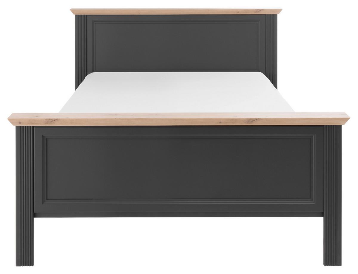 Bett Landhaus-stil 140x200 Jasmin Ii Graphitfarben/eiche - Graphitfarben/Schwarz, LIFESTYLE, Holzwerkstoff (140/200cm)