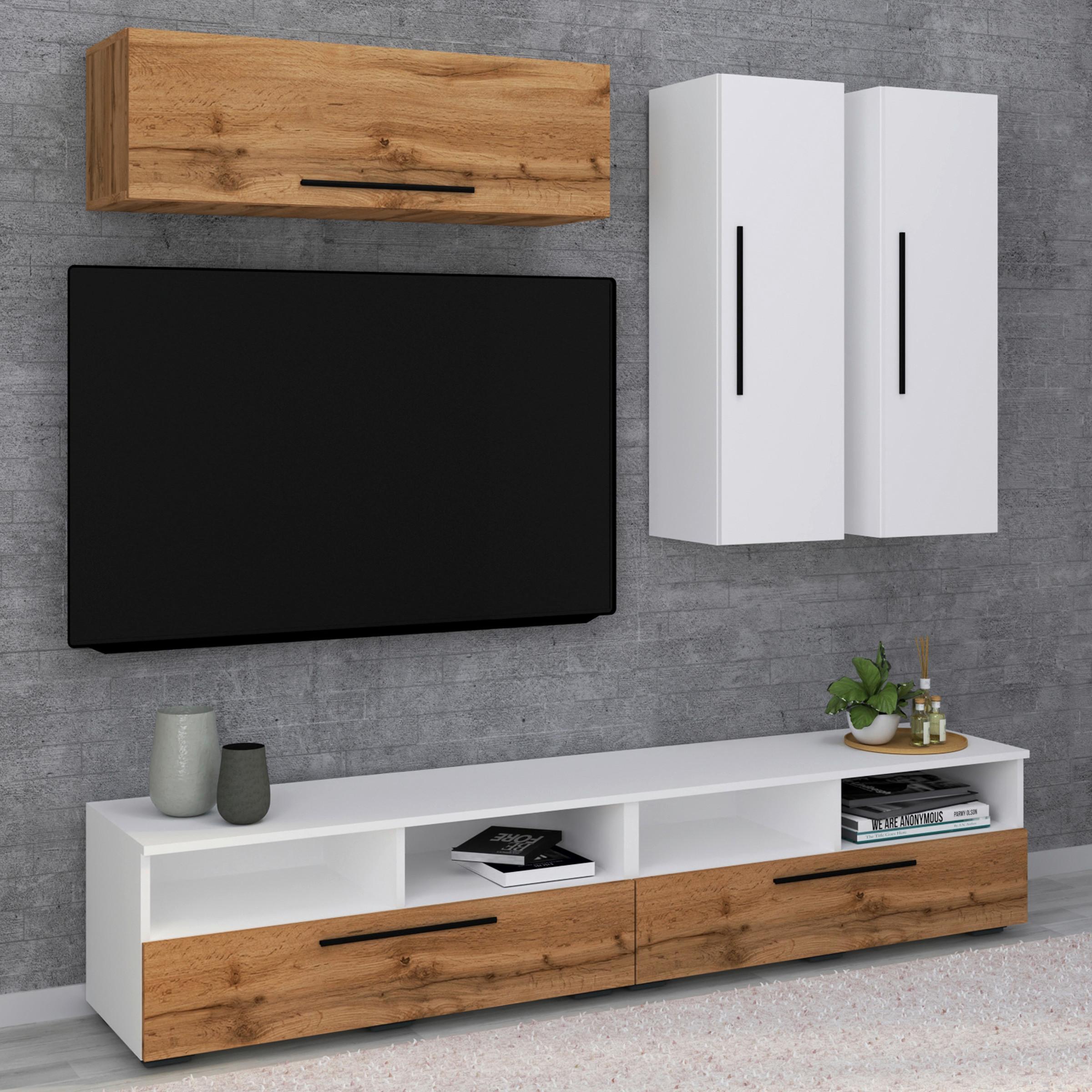 Obývacia stena Arila, 5- dielna, š: 190cm - čierna/biela, Modern, kompozitné drevo/plast (190/200/40cm) - MID.YOU