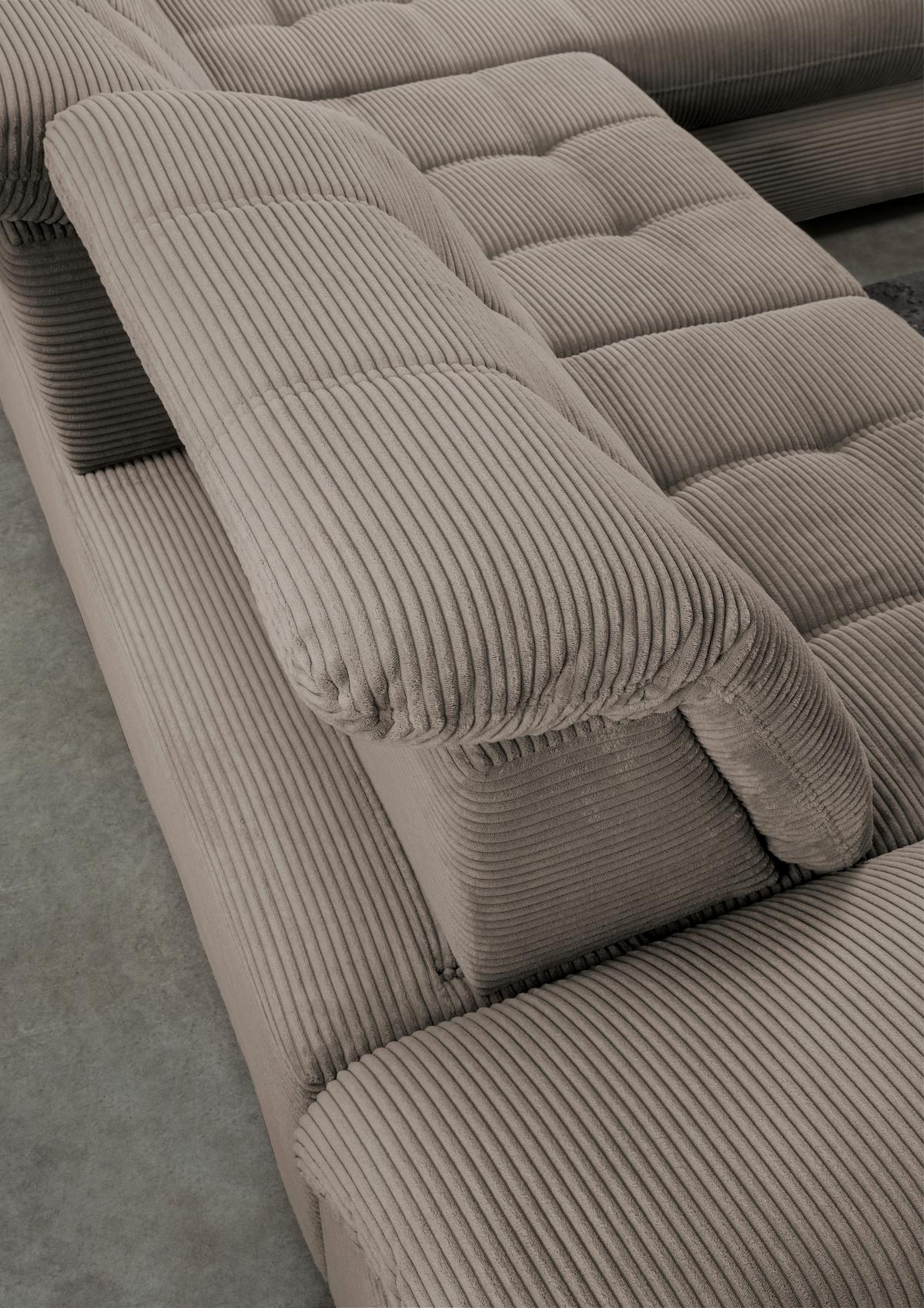 Wohnlandschaft Mit Bettkasten Rigatti Graubraun B: 387 Cm - Graubraun/Schwarz, MODERN, Textil (252/387/184cm) - Livetastic