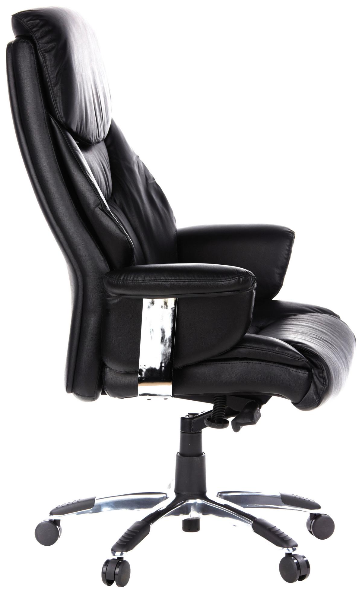 Chefsessel Prado Schwarz Bis 130 Kg - Chromfarben/Schwarz, MODERN, Leder/Kunststoff (63/140/52cm) - MID.YOU
