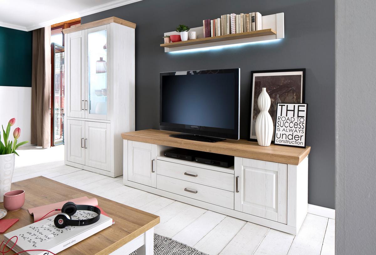 Wohnkombination 3-Tlg. Brixen Eiche/Pinie Dekor - Pinienfarben, Design, Glas/Holzwerkstoff (326/210/52cm) - Livetastic