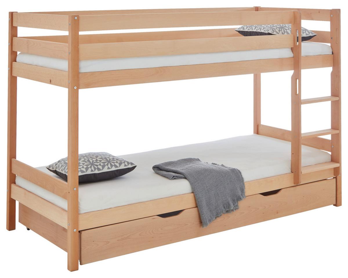 Etagenbett Lupo 2 Natur Buche Massiv Mit Absturzsicherung - Buchefarben, KONVENTIONELL, Holz (90/200cm)