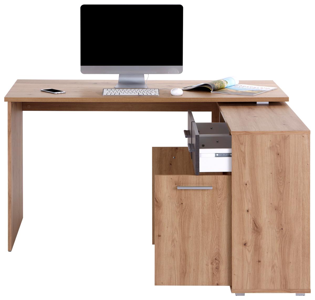 Eckschreibtisch mit Schublade BxH: 138x76,1 cm Eiche Dekor - Dunkelgrau/Eiche Artisan, MODERN, Holzwerkstoff (138/76,1/135,4cm)