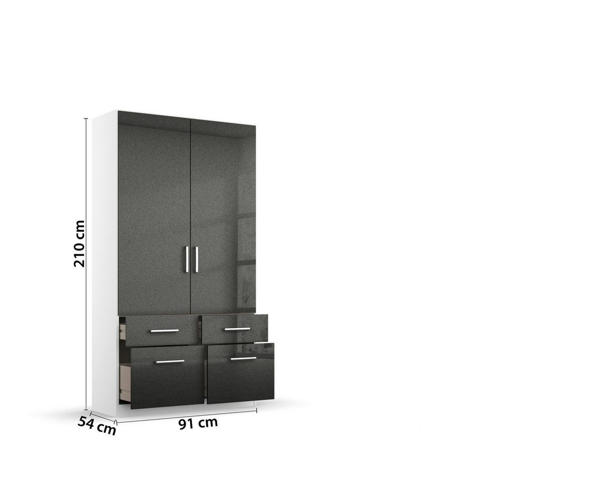Drehtürenschrank 91 cm Berlin Weiß/Grau - Weiß/Grau, MODERN, Holzwerkstoff (91/210/54cm) - Rauch Möbel