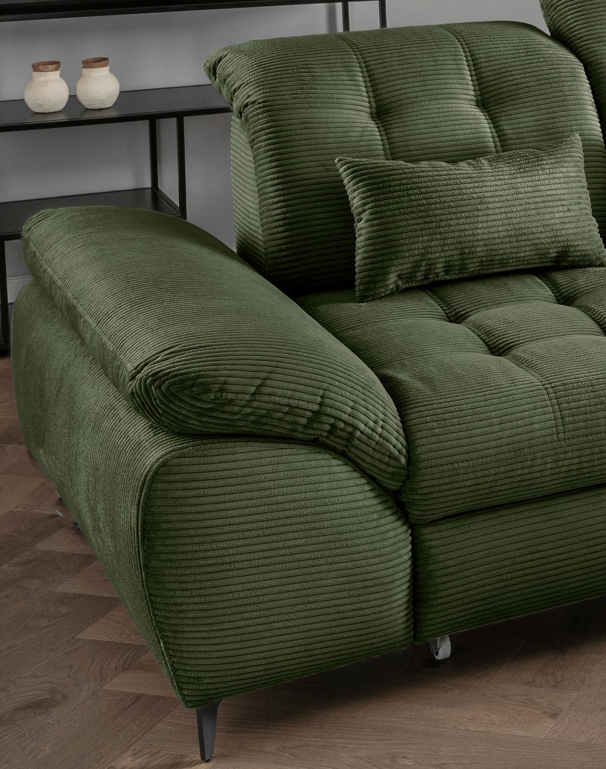 Eckschlafsofa Delphino Dunkelgrün S: 273x189 cm - Dunkelgrün/Schwarz, MODERN, Textil (273/189cm) - Livetastic