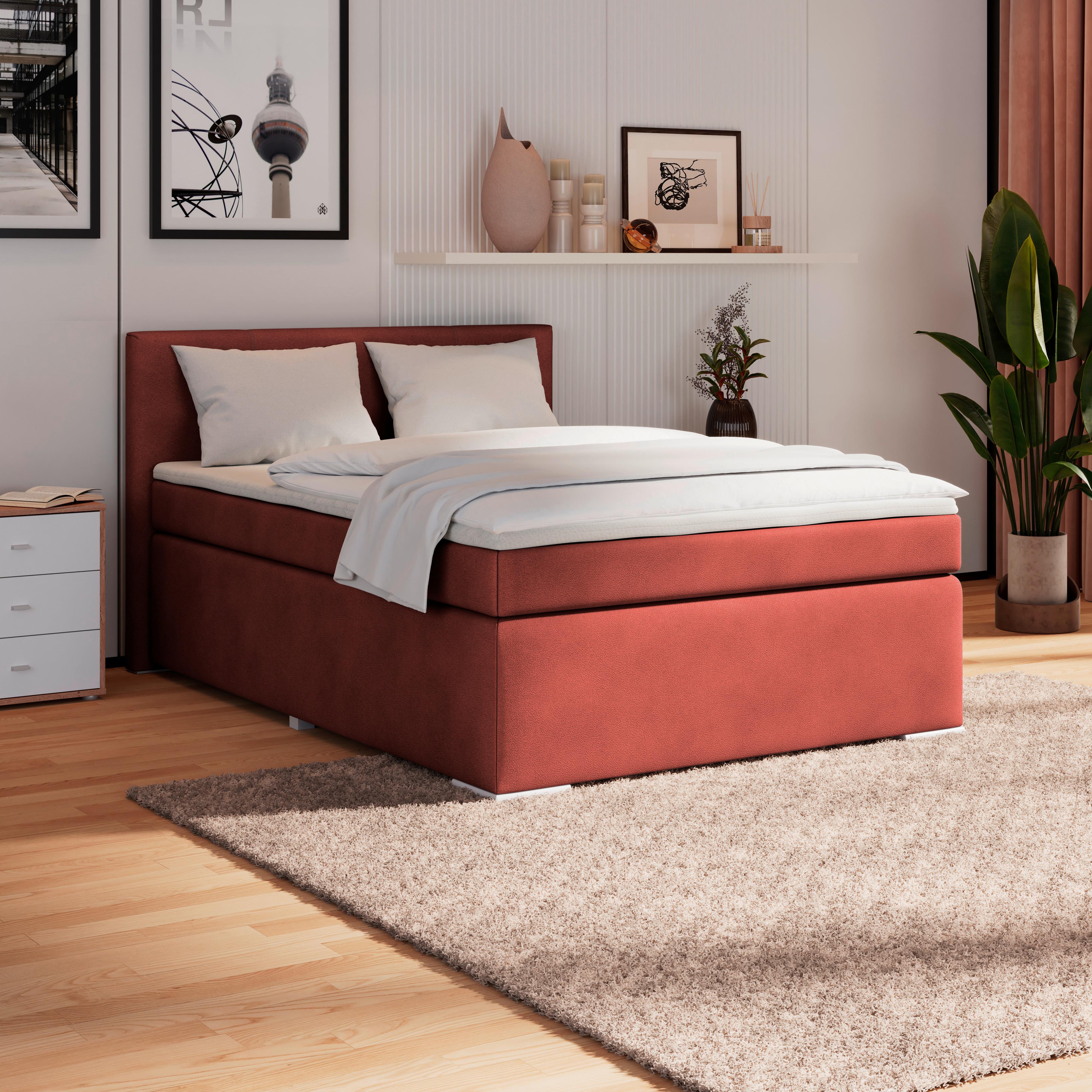 Boxspringbett Mira 1 - Dunkelrot, Basics, Holz/Kunststoff (140/200cm)