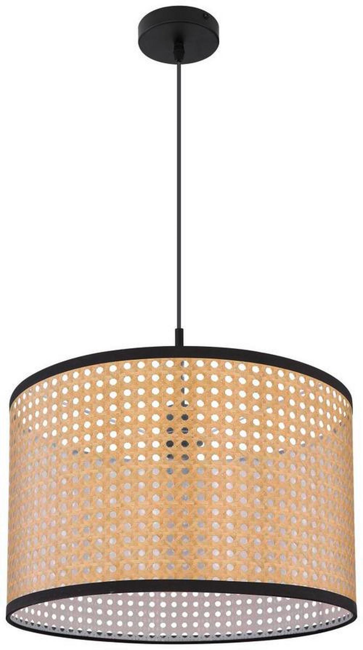 Hängeleuchte Grizzana H: 140 Cm 1-Flammig, Im Retro-Look - Schwarz/Naturfarben, Natur, Kunststoff/Metall (45/140cm) - Globo