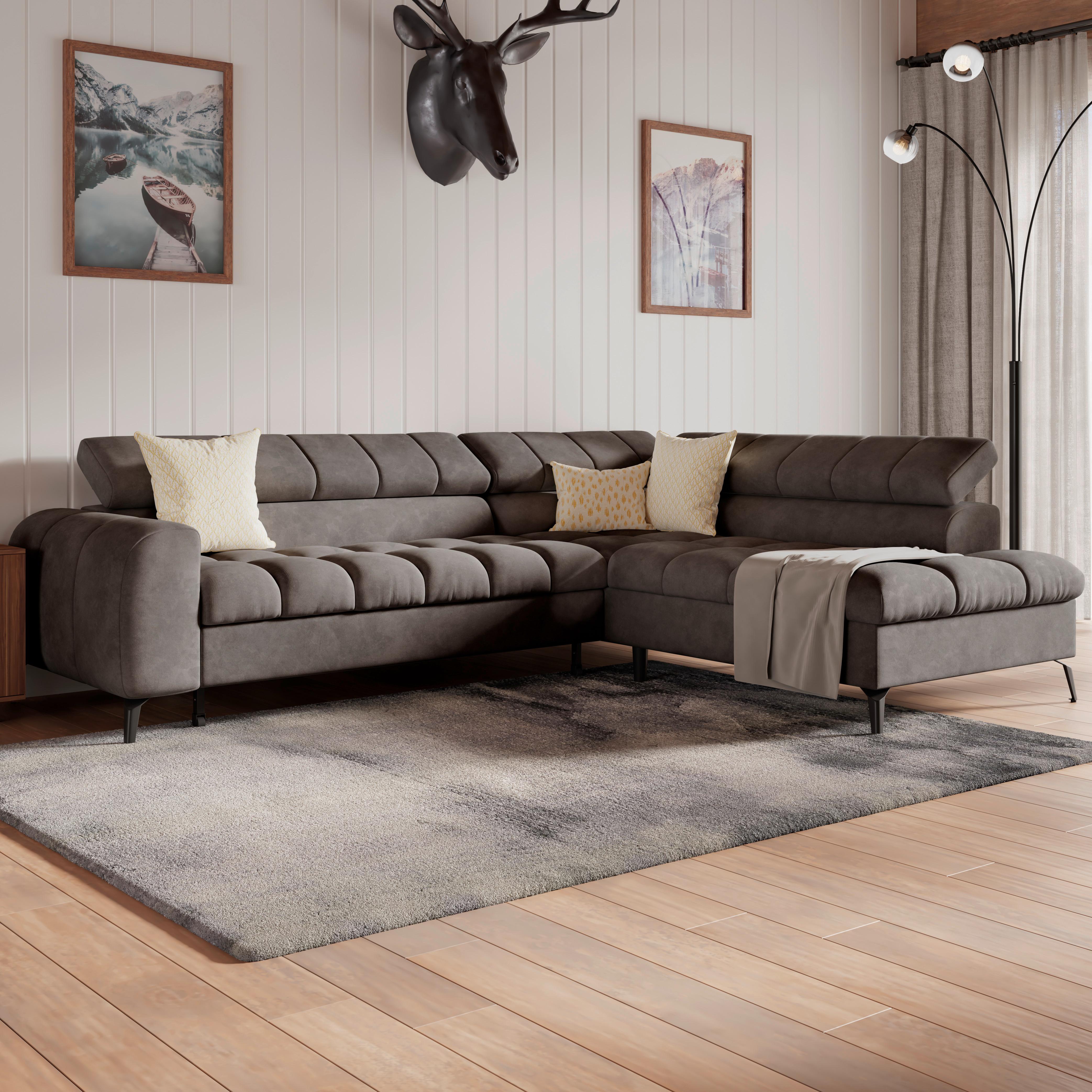 Ecksofa Volf Rechts New Schwarz, S: 261x203 cm - Schwarz, Trend, Kunststoff/Textil (261/203cm)