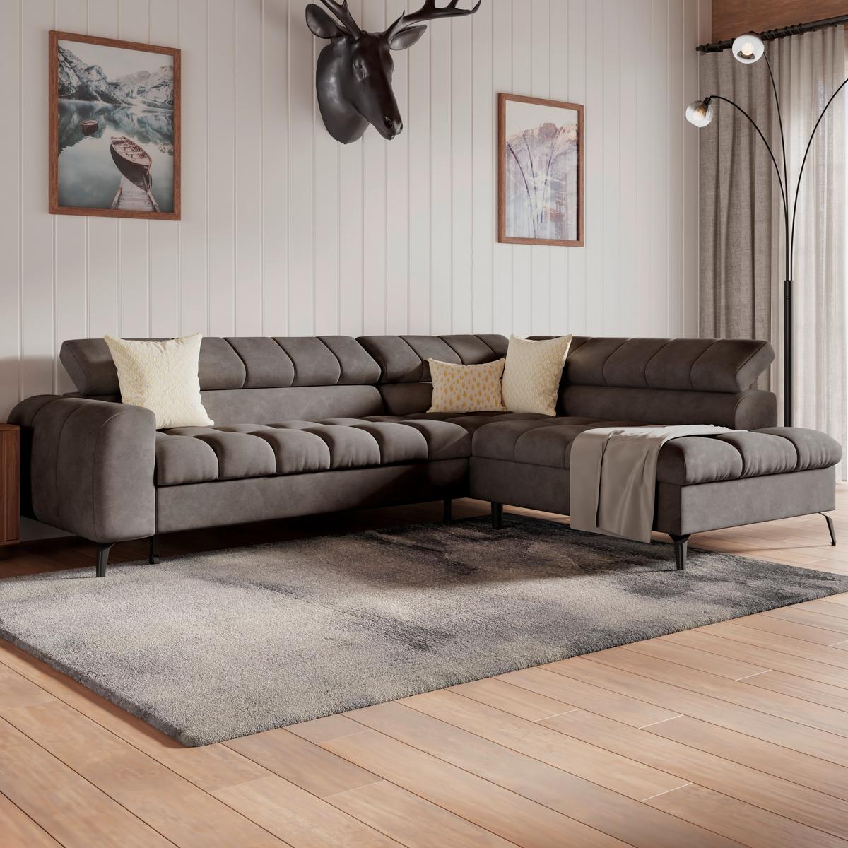 Ecksofa Volf Rechts New Schwarz, S: 261x203 cm - Schwarz, Trend, Kunststoff/Textil (261/203cm)