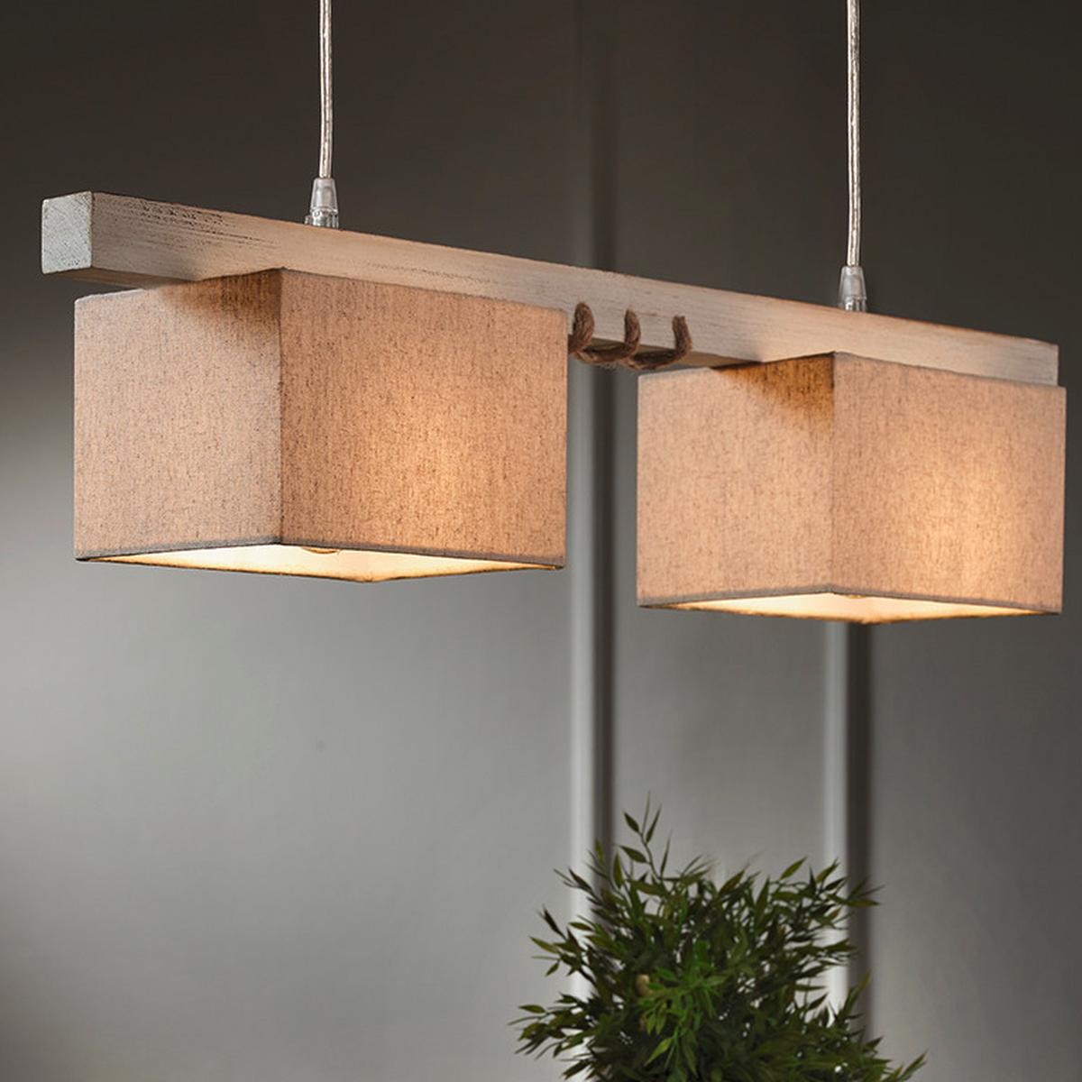 Hängeleuchte 5037/2 - Beige, Natur, Holz/Textil (80/15/100cm)